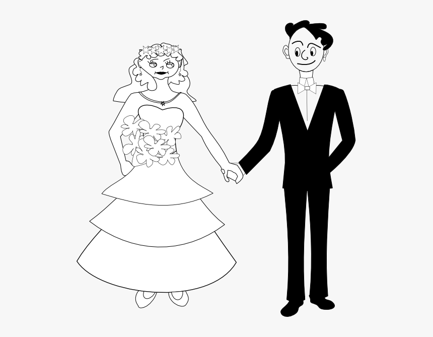 Bride And Groom Black White Line Art 555px - Grafika Ślubna Png, Transparent Png