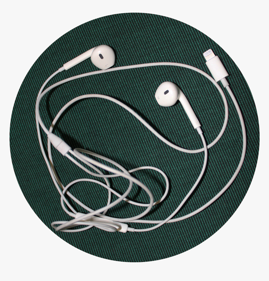 White Apple Earbuds Are Tangled On Forest Green Fabric - Circle, HD Png Download