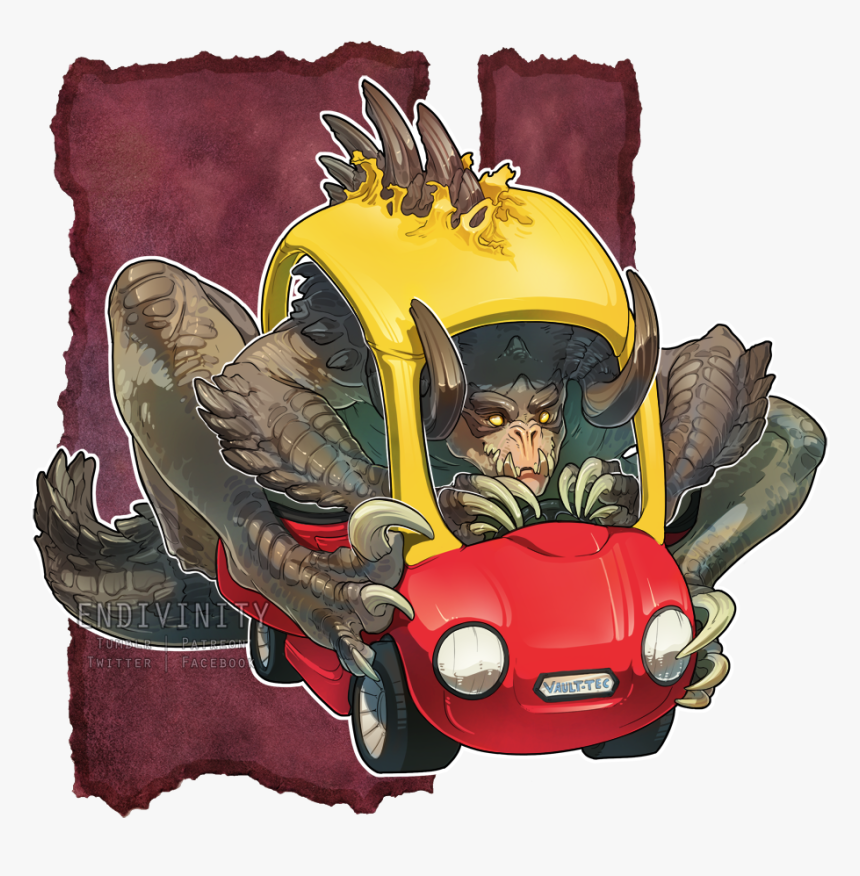 Endivini Twitter Vaulttec Fictional Character Cartoon - Deathclaw In A Car, HD Png Download