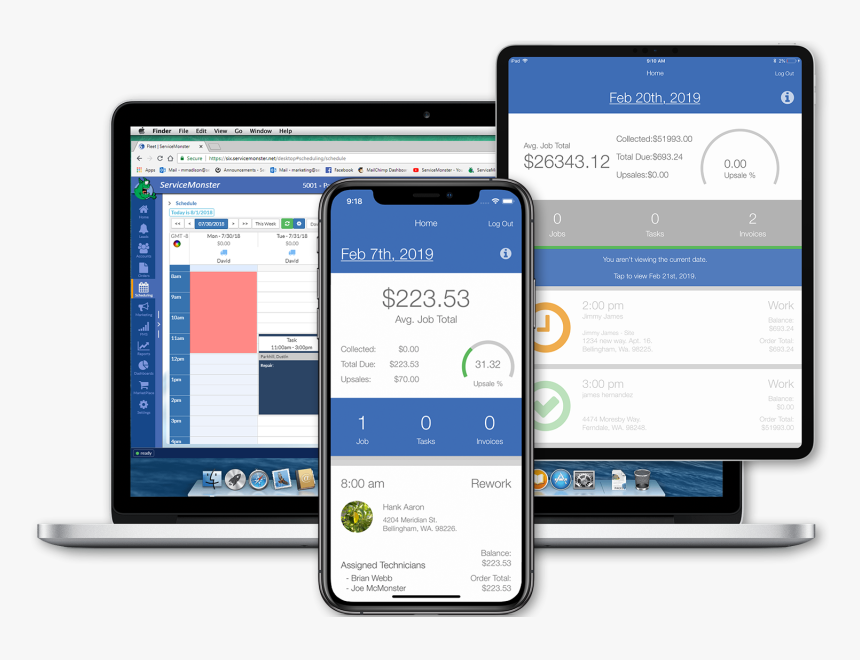 Screens Of Servicemonster On Mobile, Tablet, Desktop - Crm For A Cleaning Company, HD Png Download