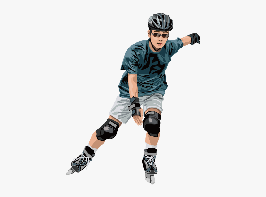 Skating Ice Pads Skiing Knee Guy With Clipart - Roller Skating Protection, HD Png Download