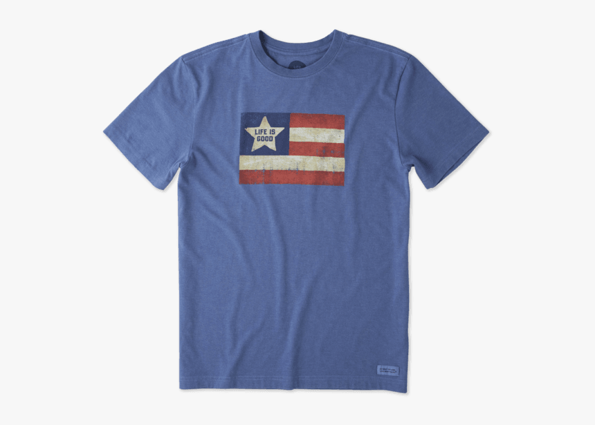 Men S Vintage American Flag Crusher Tee - Life Is Good American Flag Shirt, HD Png Download