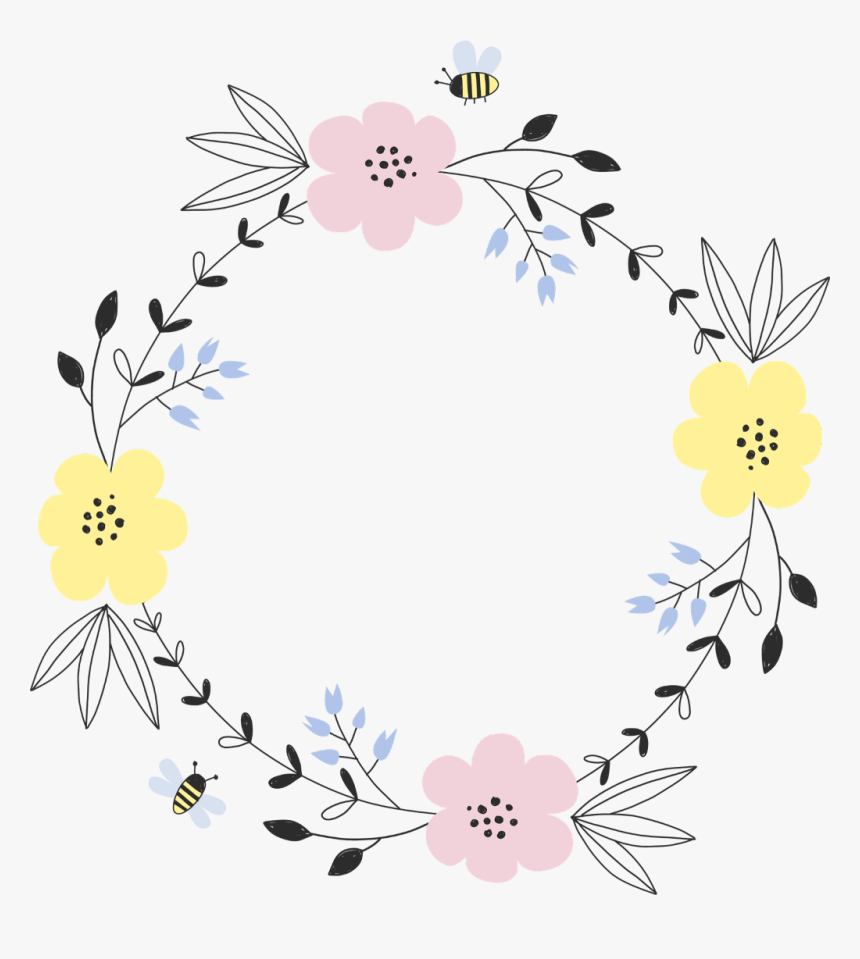 #frame #flower #flowers #bee #watercolor #ftestickers - Bee And Flower Wreath, HD Png Download
