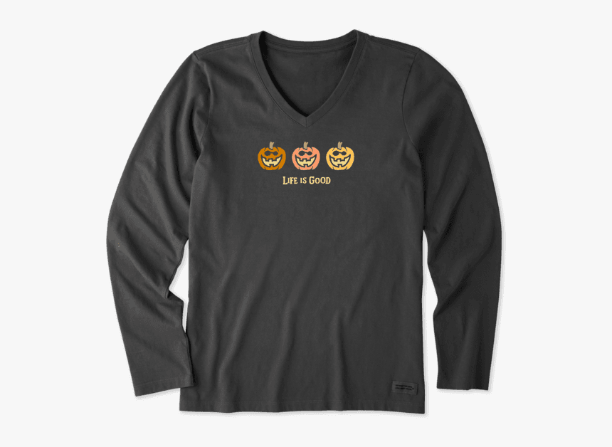 Women S Pumpkin Trio Long Sleeve Crusher Vee - Womens Halloween Tshirts, HD Png Download
