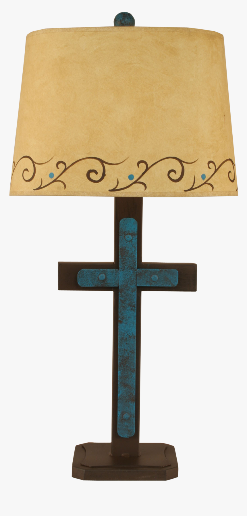 Jade/brown Cross Table Lamp W/ Scroll Accent - Lampshade, HD Png Download
