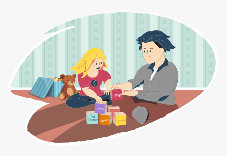 Dad Playing With Blocks With Daughter - Clip Art, HD Png Download