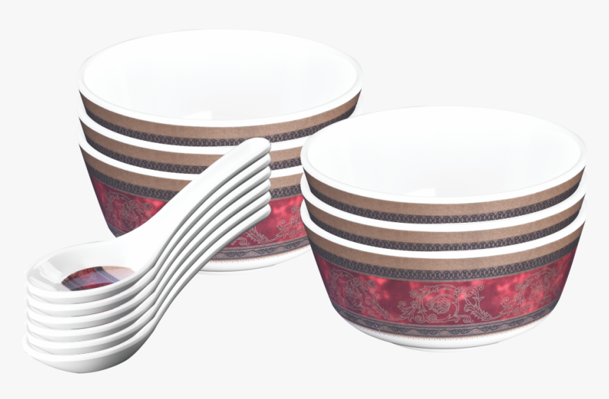12 Pc Rnd Gold Soup Bowl W/spoon Set - Ceramic, HD Png Download