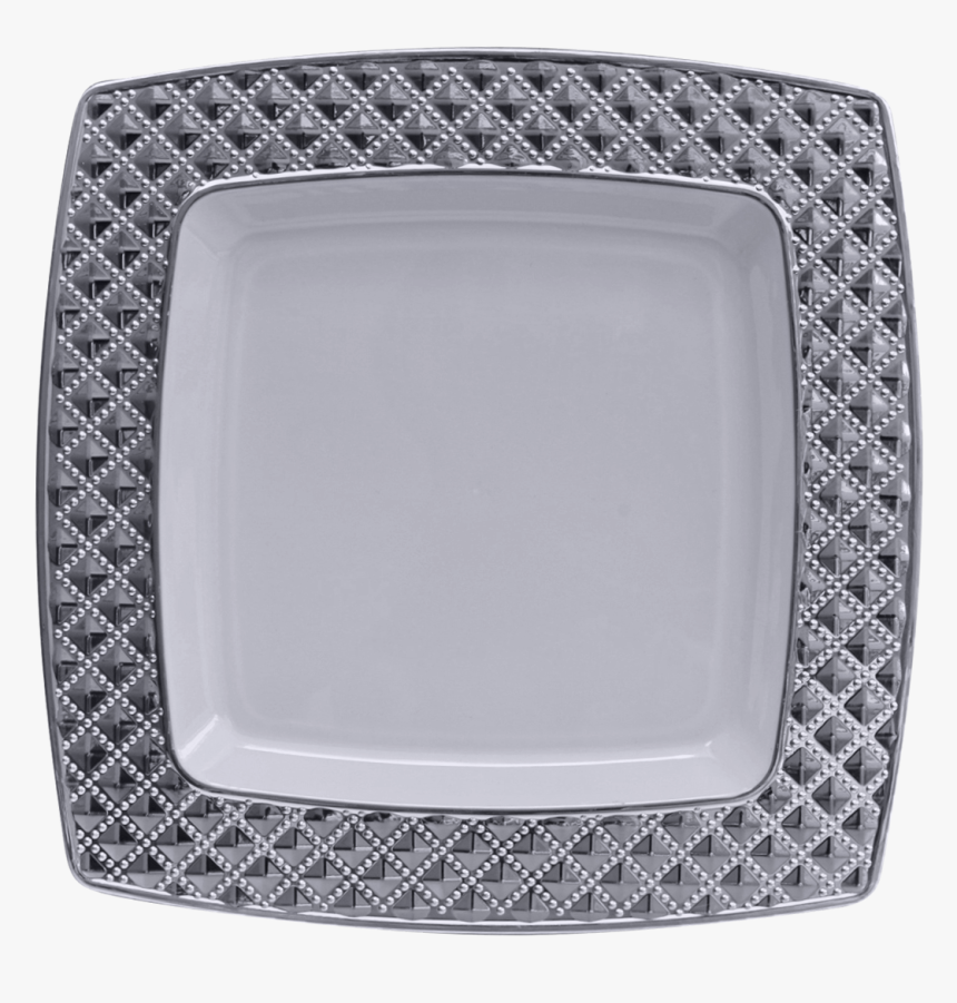 Elegant Diamond Clear And Silver Plastic Soup Bowls - White And Silver Square Plate Set, HD Png Download