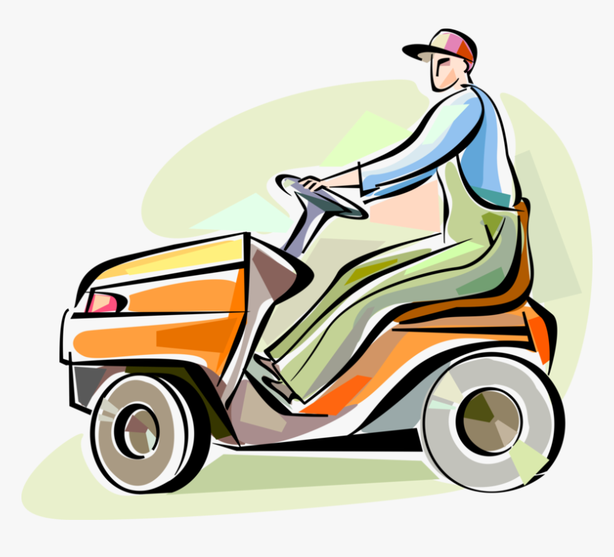 Lawn Care Worker With Riding Mower - Clipart Riding Lawn Mower, HD Png Download