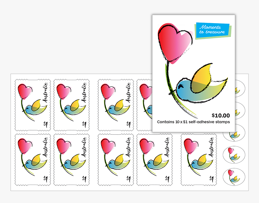 Booklet Of 10 $1 Love Bird Stamps Product Photo Internal - Cartoon, HD Png Download