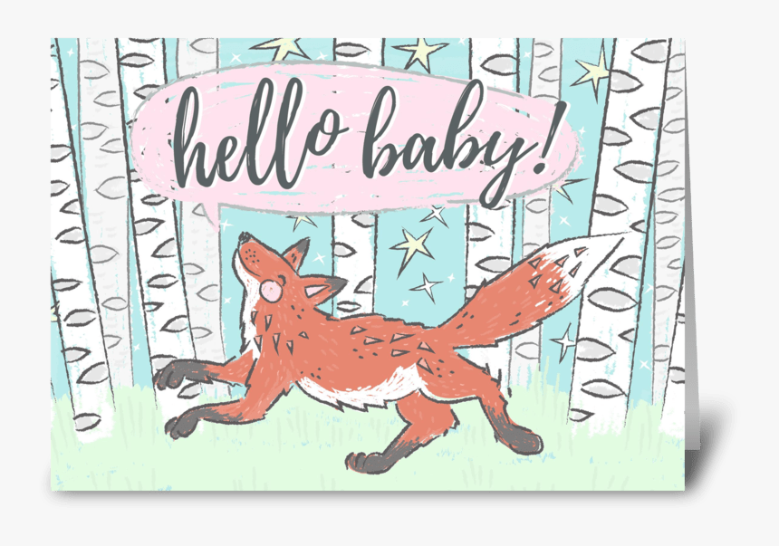 Hello Baby Fox Greeting Card - Cartoon, HD Png Download