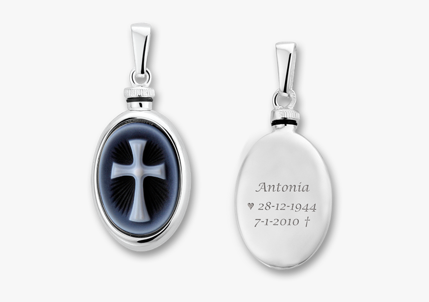 Silver Oval Ash Pendant With Blue Cameo Latin Cross - Silver, HD Png Download