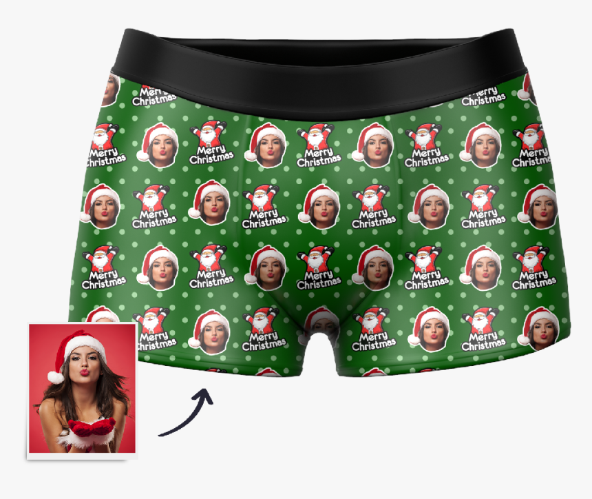 Christmas Hat Custom Santa Claus Face Boxer Shorts - Underpants, HD Png Download