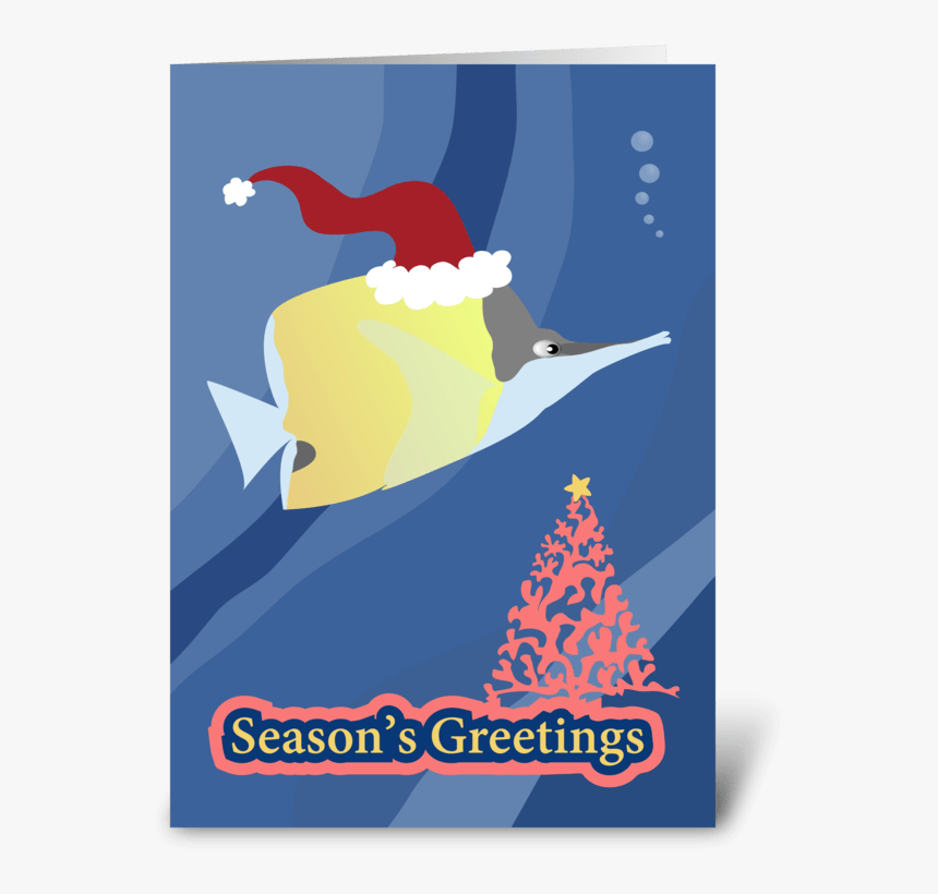 Butterfly Fish In Santa Hat Greeting Card - Graphic Design, HD Png Download
