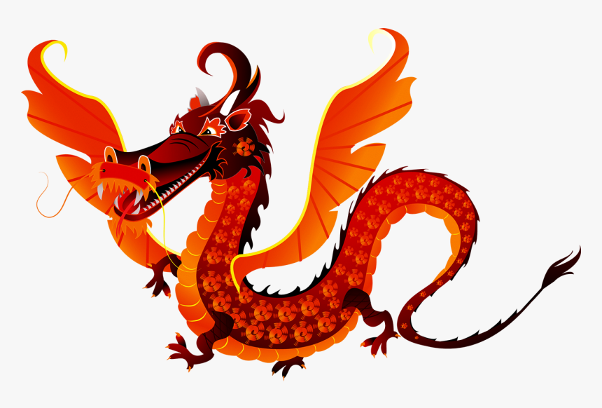 Chinese Dragon Cartoon Illustration - Red Dragon Chinese Wings, HD Png Download