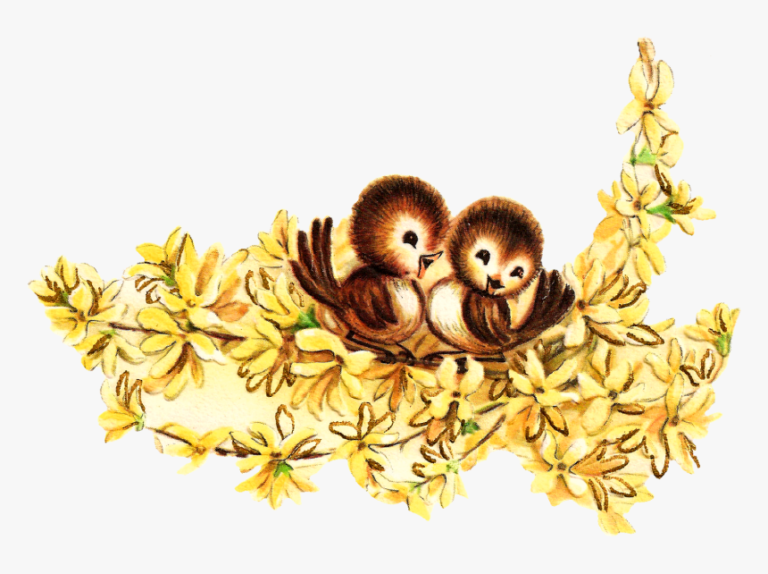 Birds Tree Flower Illustration Image, HD Png Download