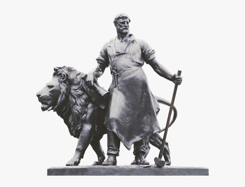 Statue, Lion, Blacksmith, Monument, Hammer, Old, Bronze - Blacksmith And Lion Sculpture, HD Png Download