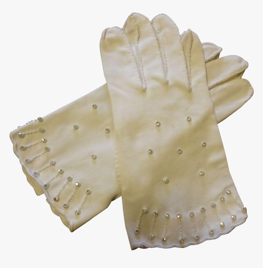 Vintage White Gloves Rhinestones 1950s Wristlet Wedding - Leather, HD Png Download