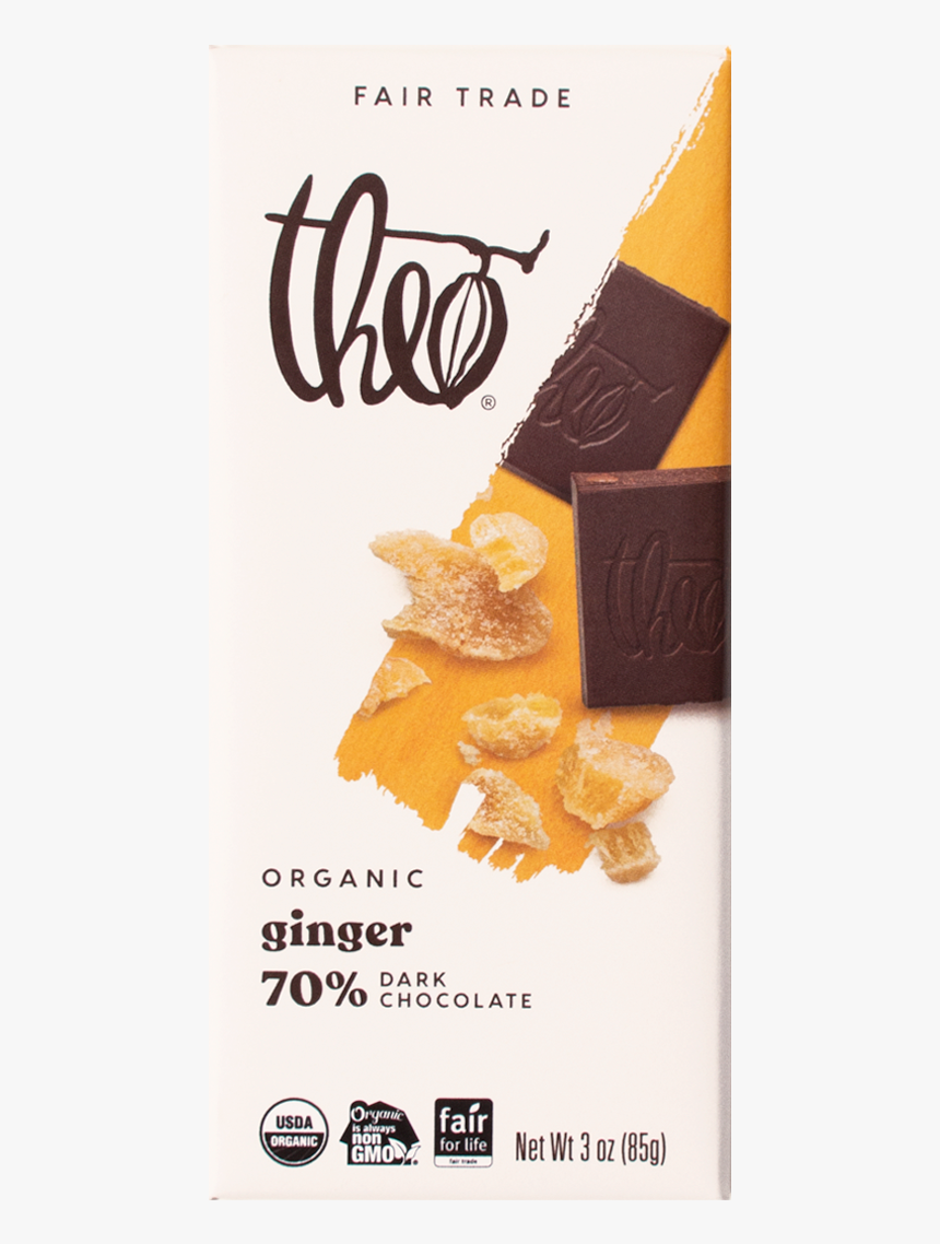 Theo Ginger 70% Dark Chocolate, 3 Oz - Theo Chocolate, HD Png Download
