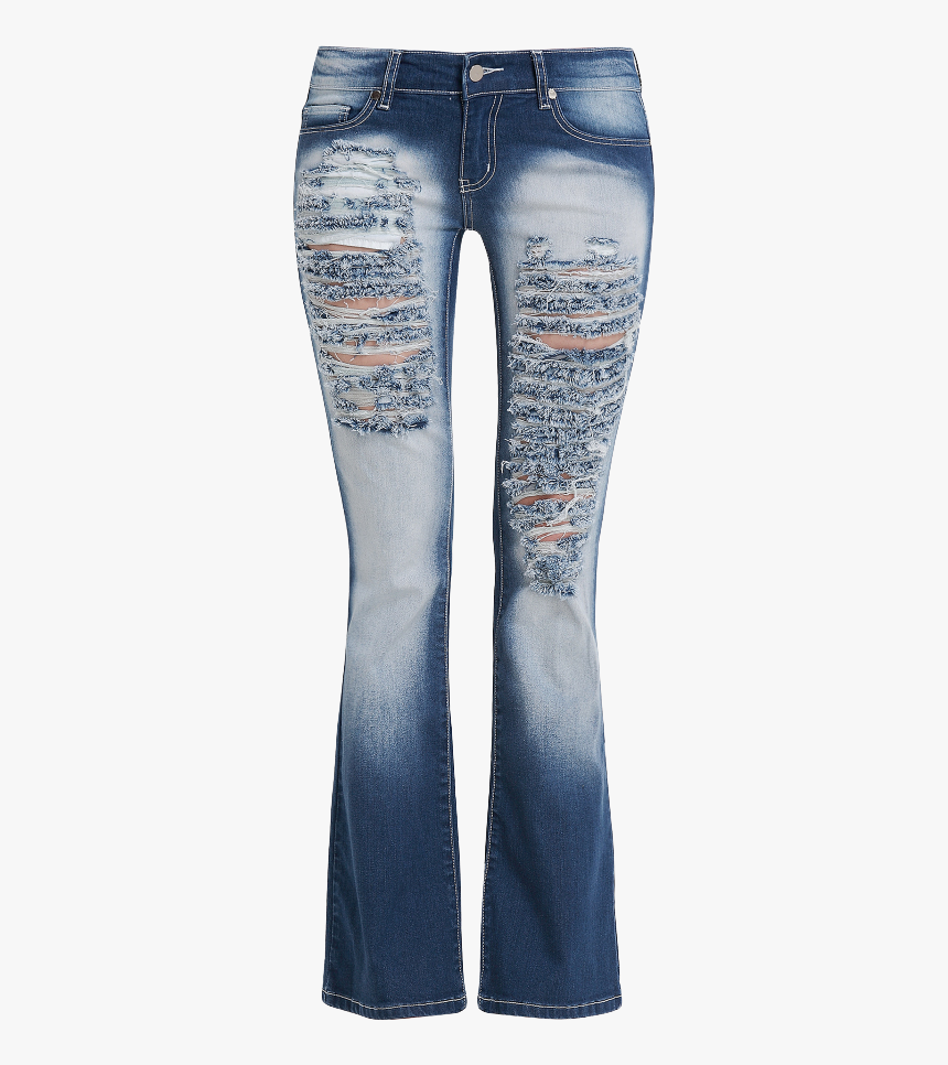 Dark Blue Distressed Denim Flare Jeans - Pocket, HD Png Download