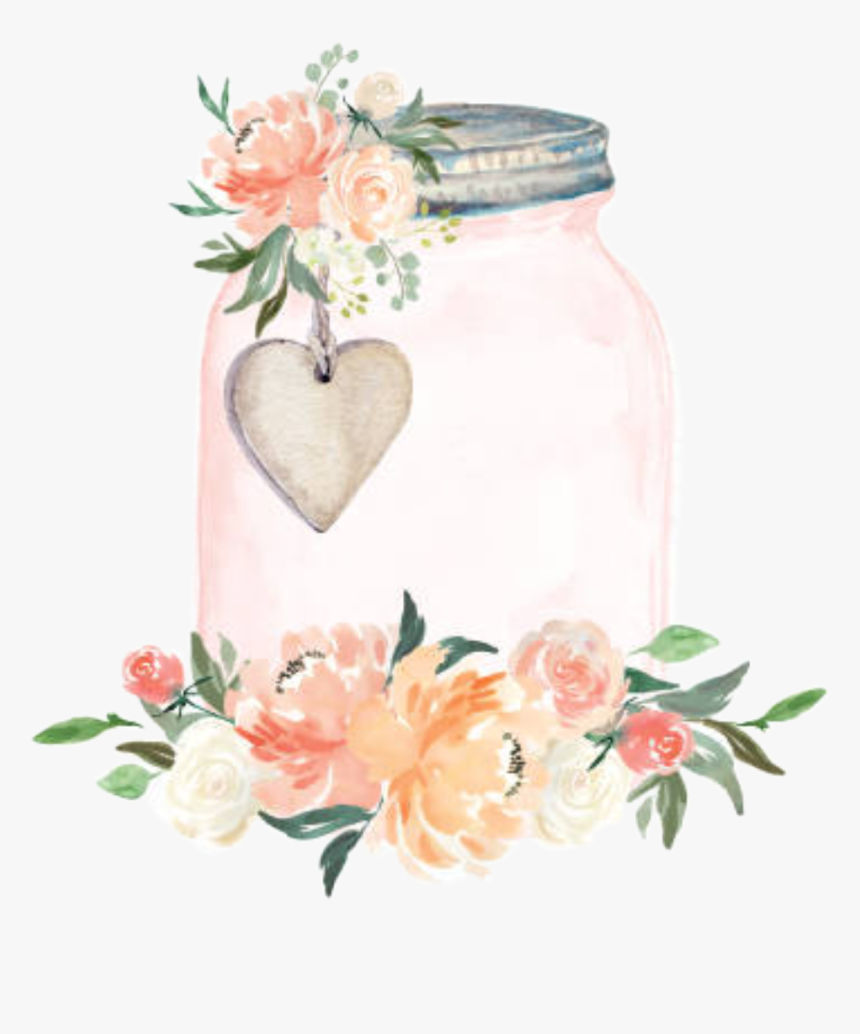 #watercolor #masonjar #jar #flowers #floral #decorative - Garden Roses, HD Png Download