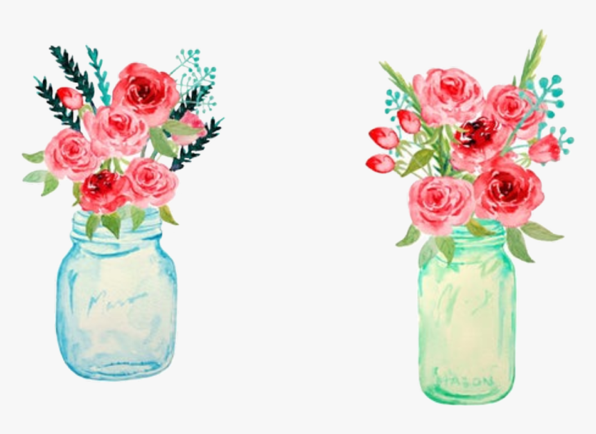 #watercolor #flowers #floral #bouquet #vase #mason - Garden Roses, HD Png Download