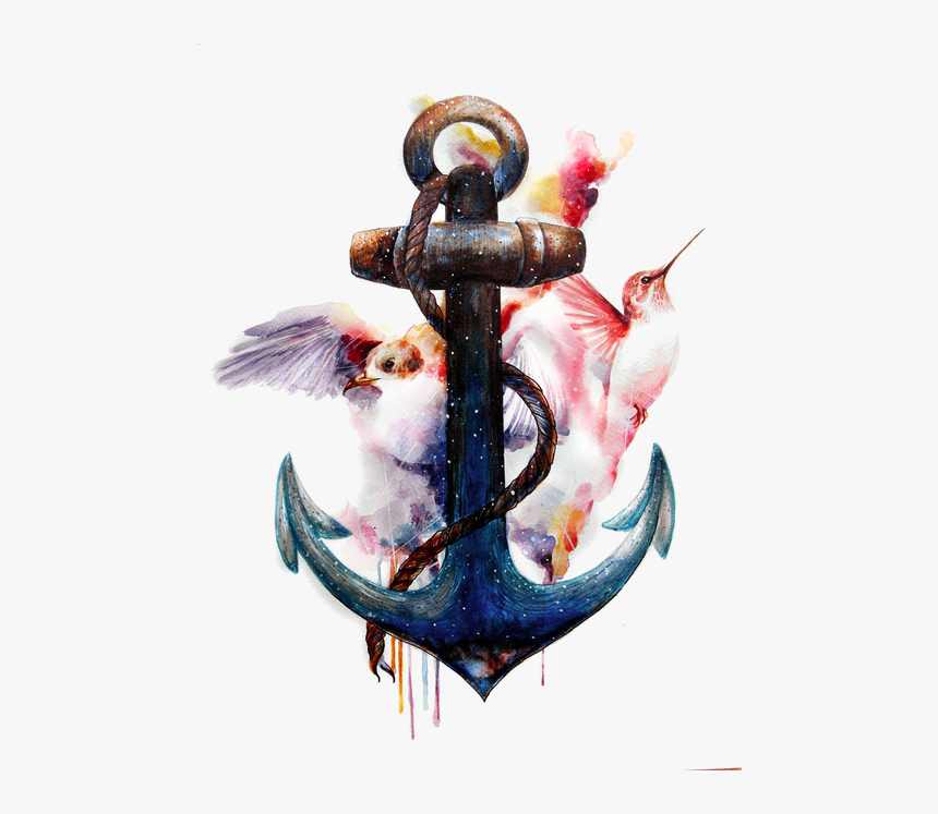 And Tattoo Art Anchors Birds Watercolor Painting Clipart - Hummingbird Anchor Tattoo, HD Png Download