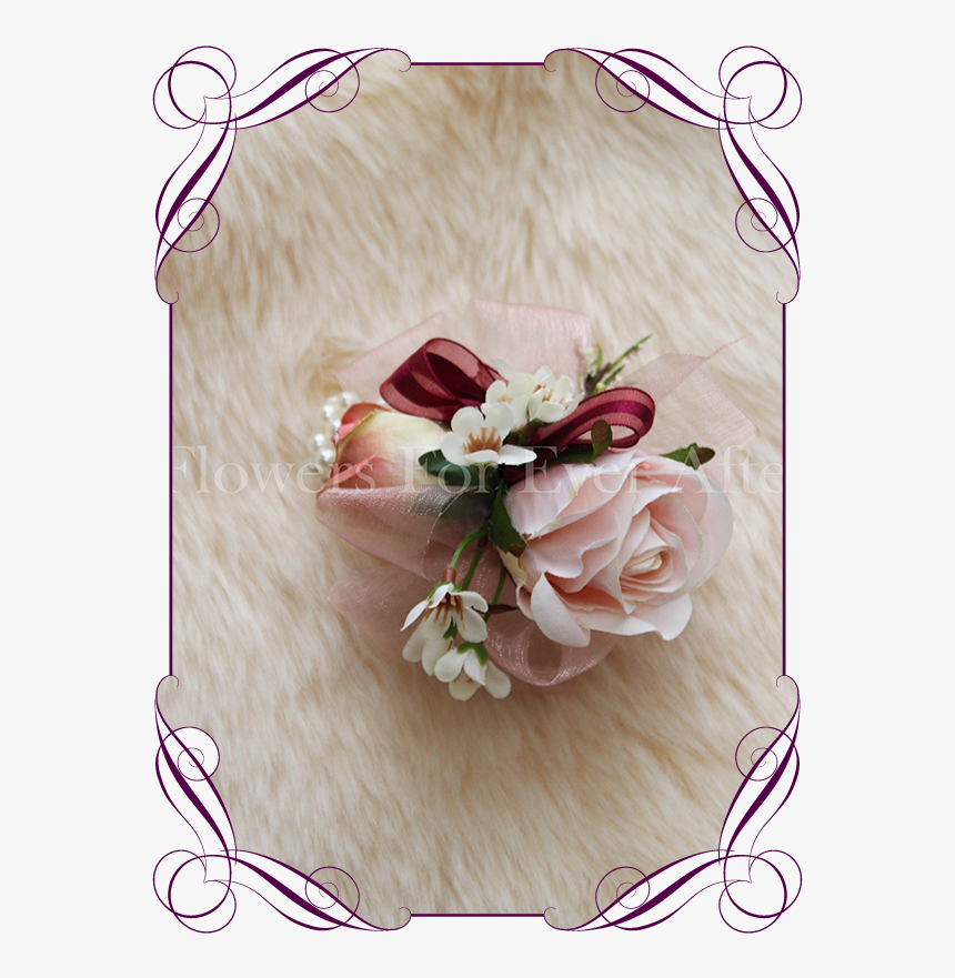 Silk Artificial Burgundy And Blush Ladies Wrist Corsage - Flower Bouquet, HD Png Download