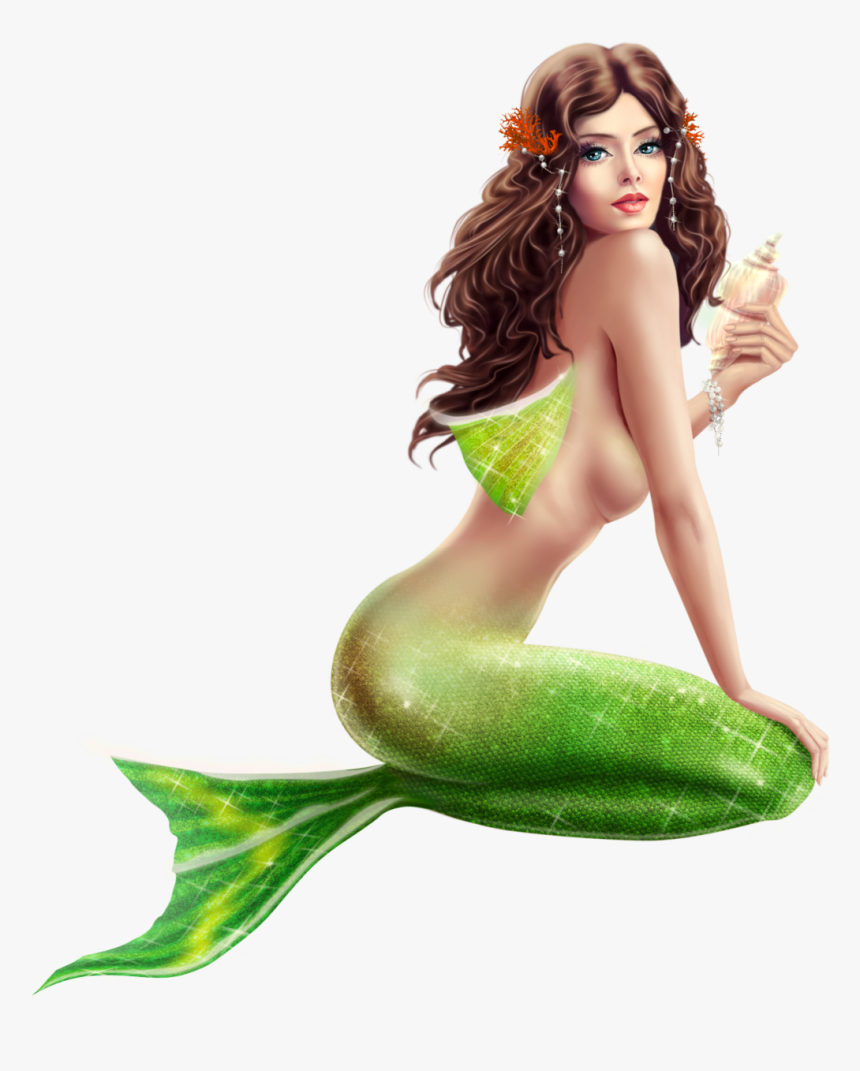 Mermaid Png - Mermaid And Conch Shell, Transparent Png