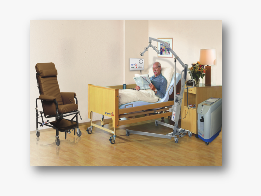 A Man Is Sitting Reading In A Hospital-style Bed With - Clinic, HD Png Download