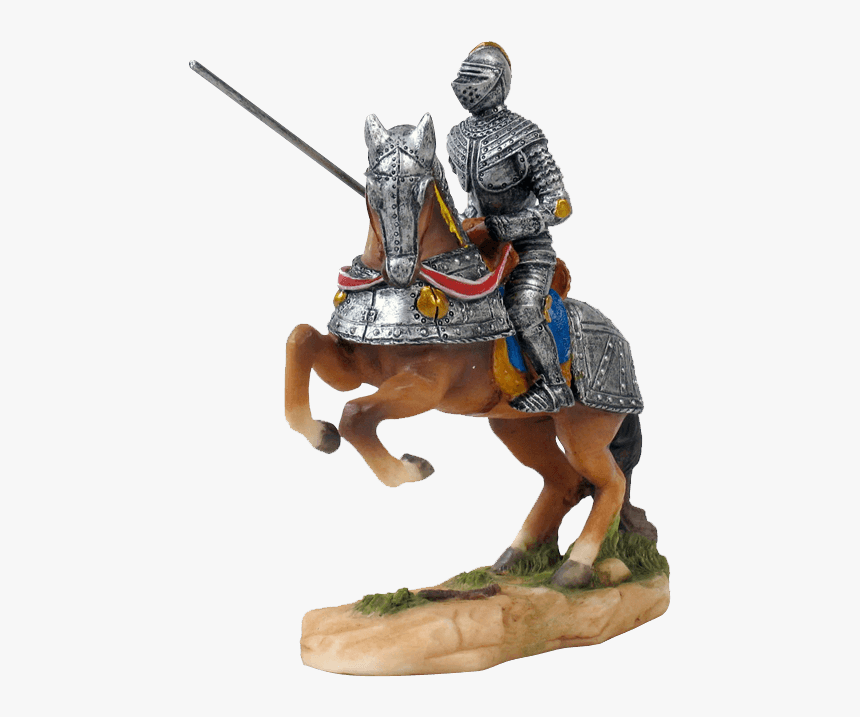 Armored Knight With Jousting Lance On Rearing Horse - Knight On Horseback Figurine, HD Png Download