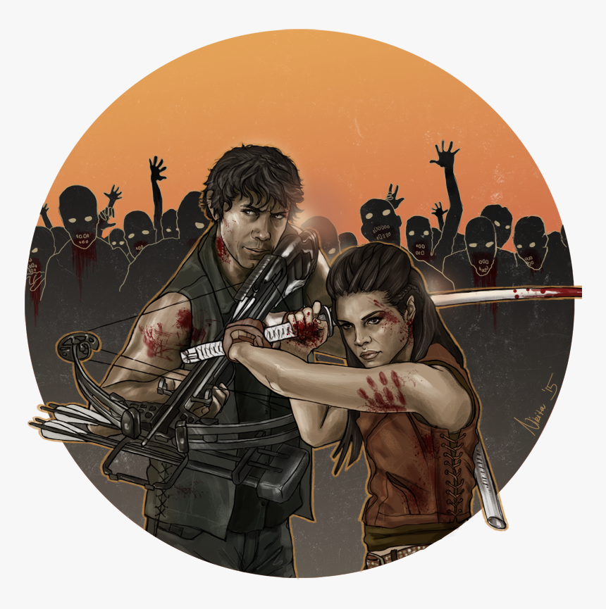 The 100 The Walking Dead Crossover Blake Siblings 
edit - Octavia Blake And Daryl Dixon, HD Png Download