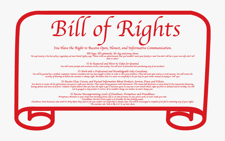 Valdosta Toyota Bill Of Rights Image - Orange, HD Png Download