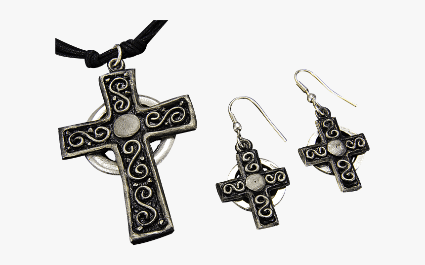 Antique Silver Cross Necklace And Earring Set - Earrings, HD Png Download