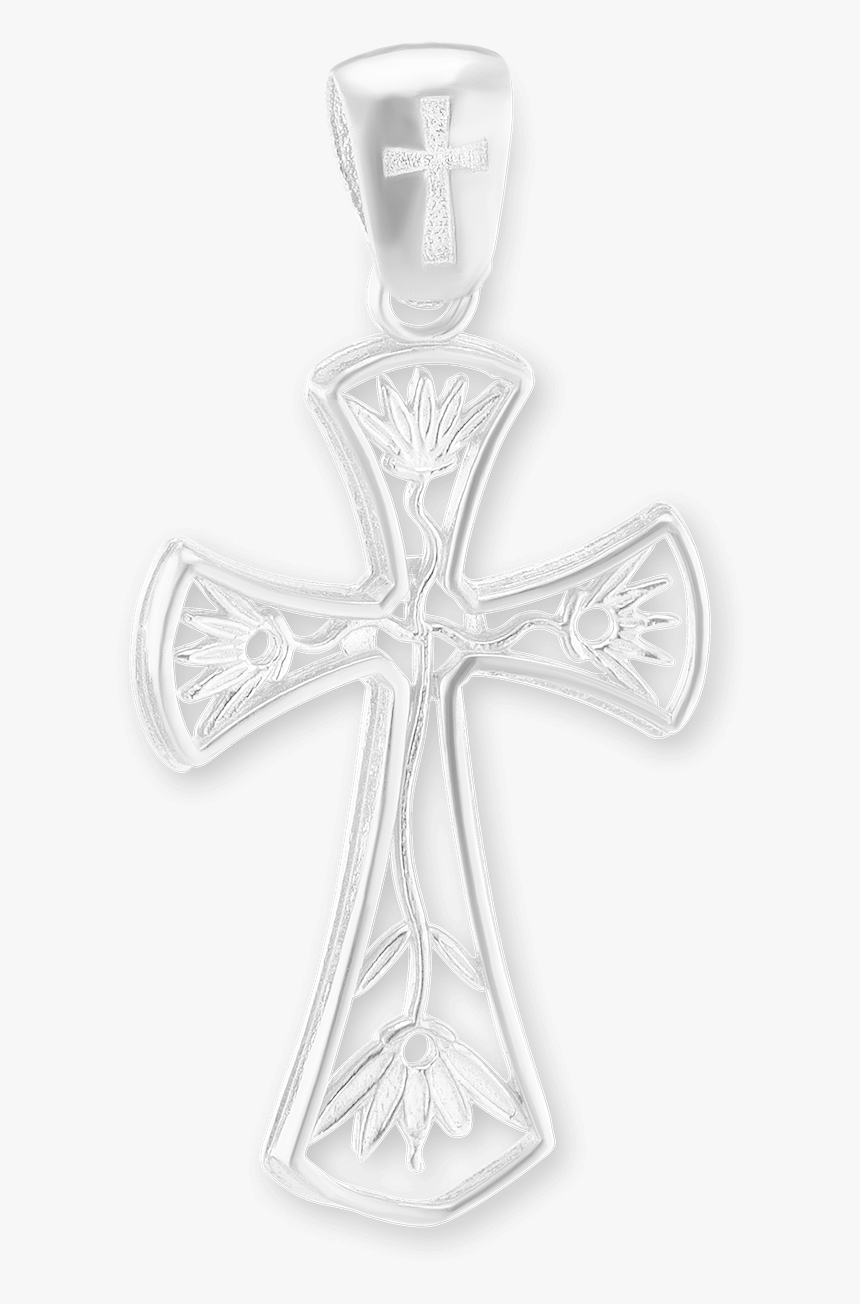 Sterling Silver Cross With Flower Design - Locket, HD Png Download