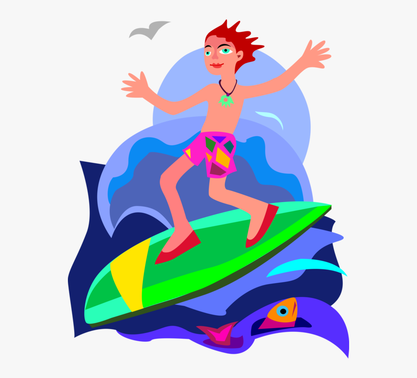 Surfs Waves On Surfboard - Menino Surfando Png, Transparent Png