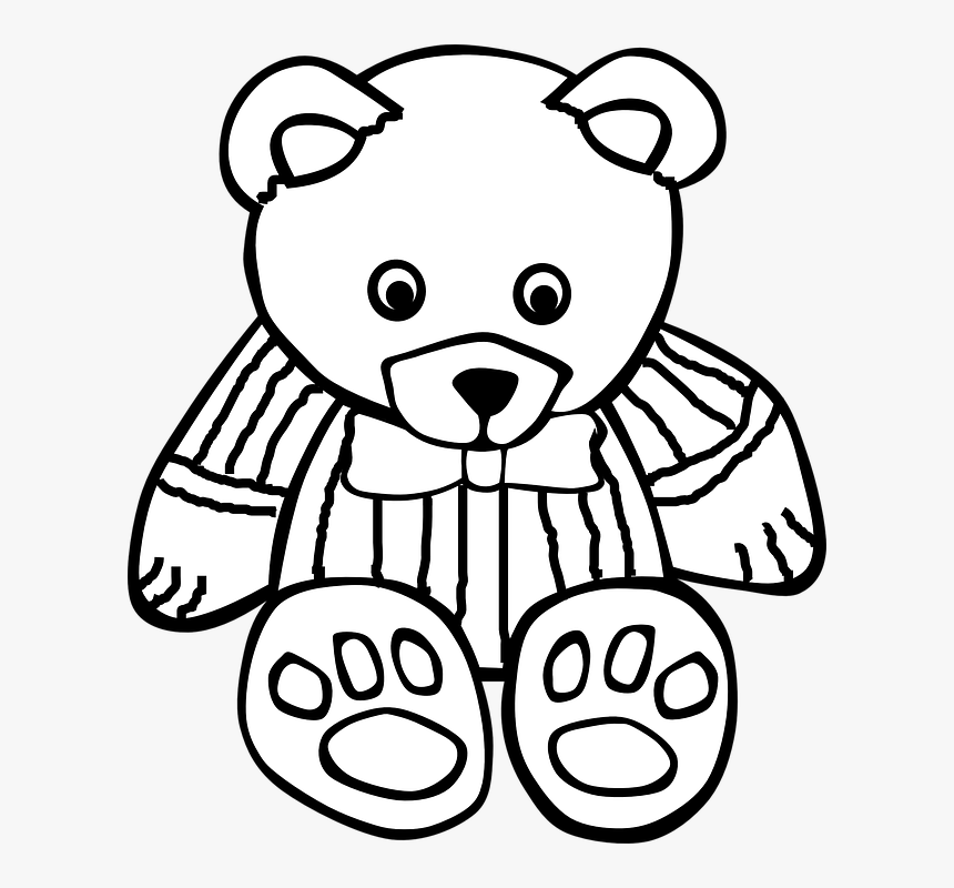 Teddy Bear, Teddy, Bear, Toy, Cute, Outline - Animal Clip Art Black And White, HD Png Download
