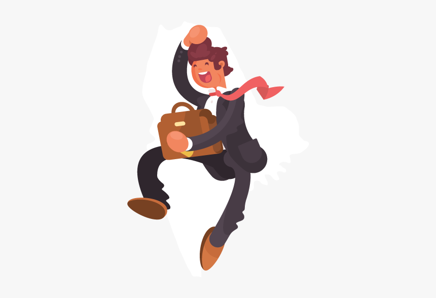 A Jumping Businessman In Front Of An Outline Of Maine - Business, HD Png Download