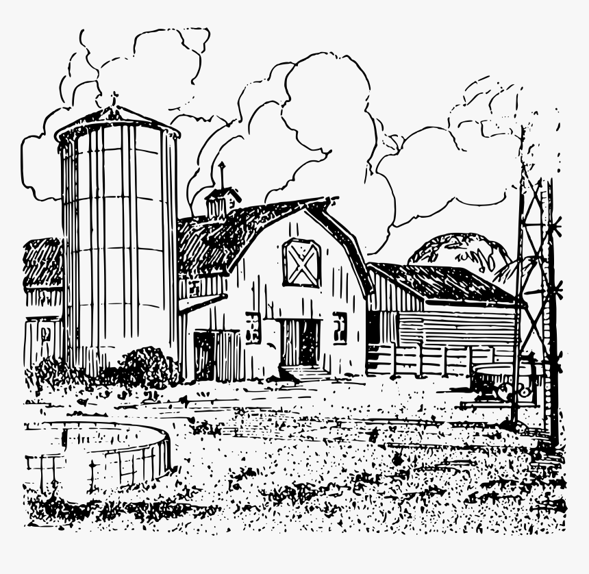 Transparent House Drawing Png Black And White Farm Drawing Png