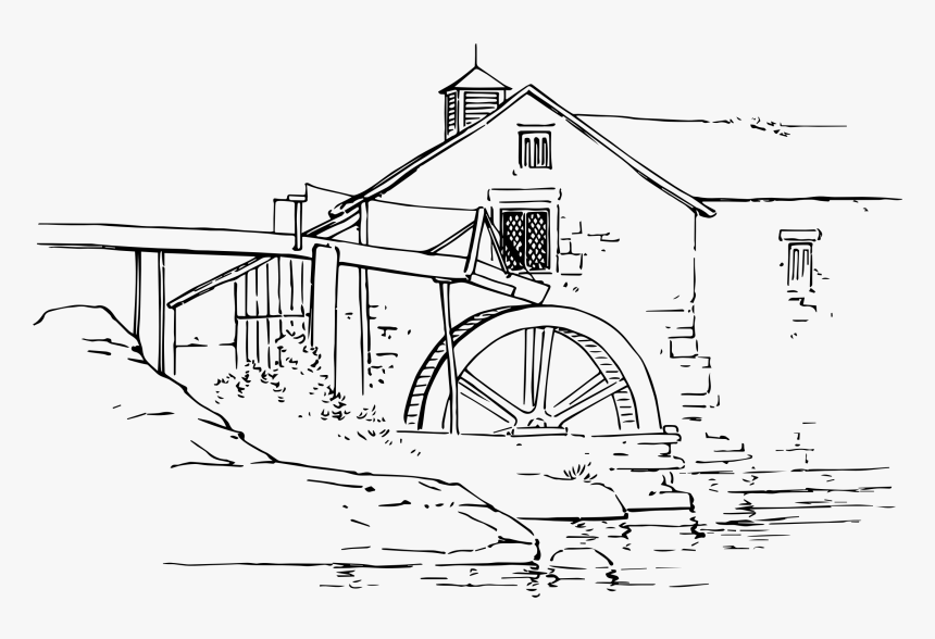 Transparent House Drawing Png - Water Wheel Clipart Black And White, Png Download