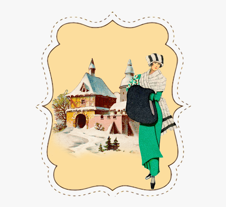 Frame, Label, Vintage, Lady, Fashion, Winter, Snow - Illustration, HD Png Download