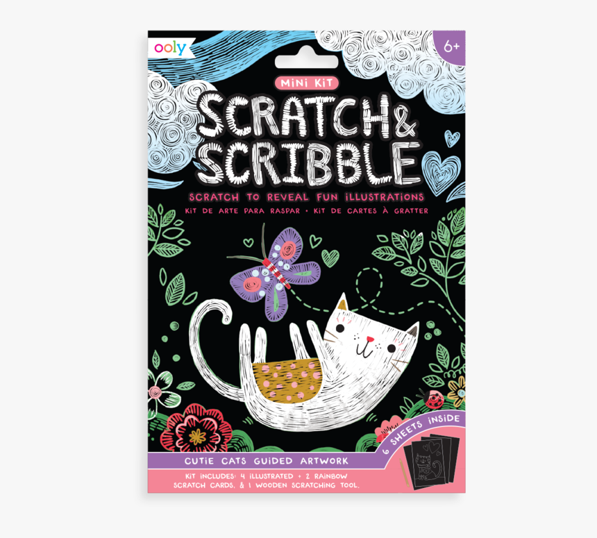 Mini Scratch & Scribble 7 Piece Art Kit- Cutie Cats - Cartoon, HD Png Download