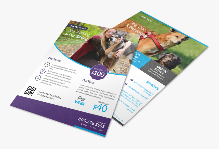 Dog Walking & Pet Sitting Flyer Template Preview - Professional Flyers Png, Transparent Png
