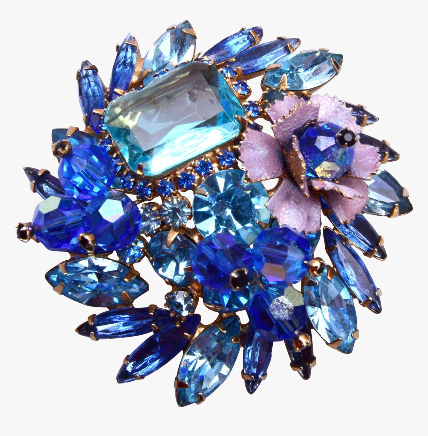 D&e Blue Crystal, Rhinestone And Enameled Flower Brooch - Crystal, HD Png Download