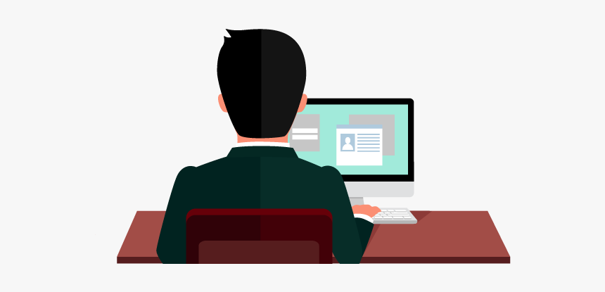 Guy Sitting At Desk By Computer Wordpress Development - Recruitment, HD Png Download
