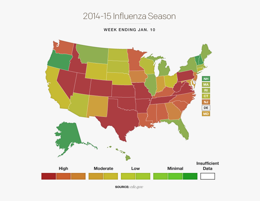 150116flu-map - Us States Vector, HD Png Download