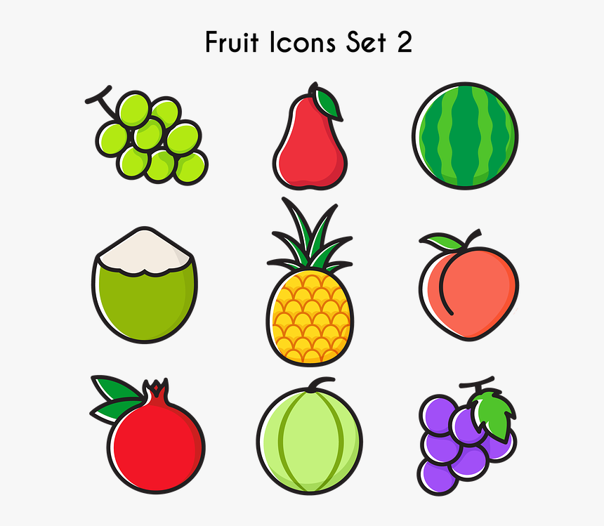 Fruits Icons, Fruits, Grape, Rose Apple, Watermelon - Clip Art, HD Png Download