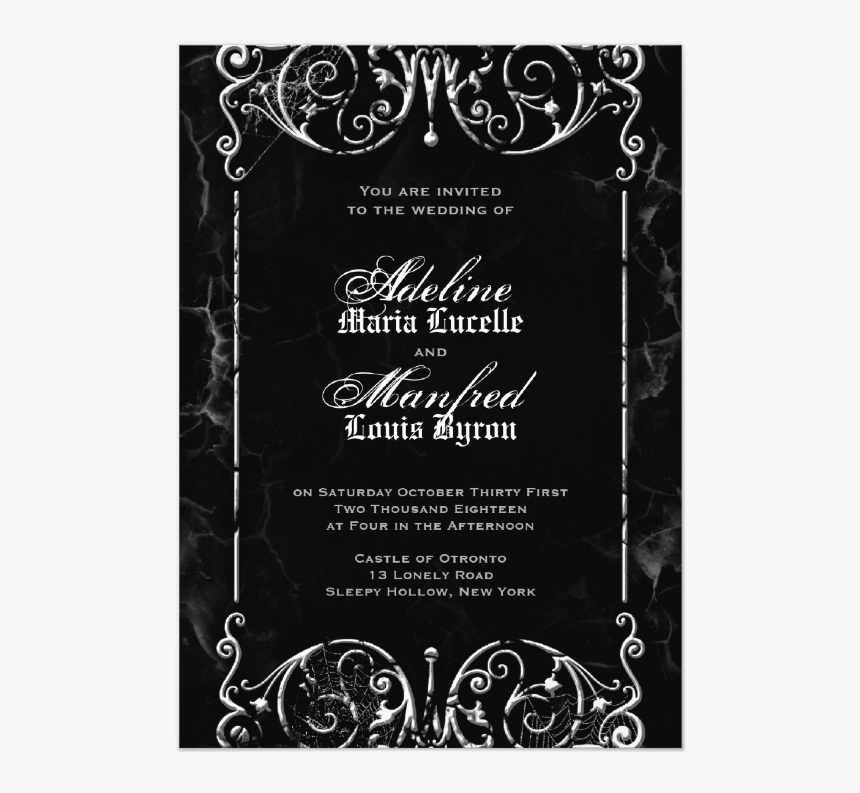 Gothic Victorian Black & White Halloween Wedding Invitation - Gothic Wedding Invitations, HD Png Download