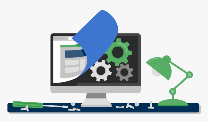 Illustrated Desktop Under Construction With Gears And - Technology For A Library, HD Png Download