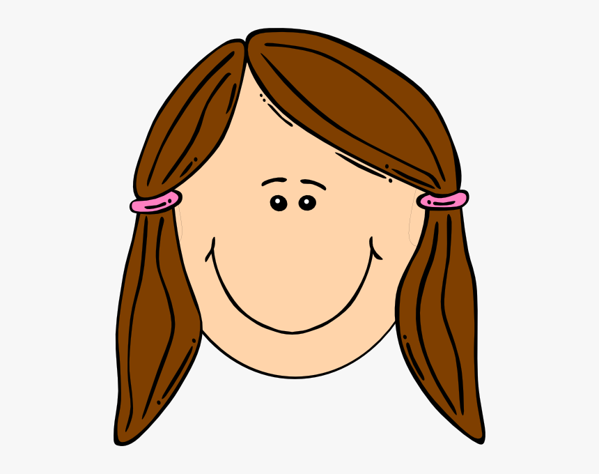 Cartoon Girl Smiling Girl With Brown Ponytails Clip - Sad Girl Face Cartoon, HD Png Download